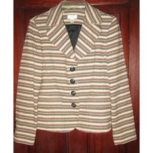 Ann Taylor Loft 6 Blazer Jacket Suit Coat Woven Striped Button Pockets Lapel